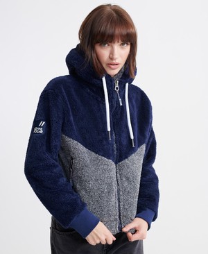 Superdry Double Hybrid Cipzár Női Kapucnis Pulóver Sötétkék/Szürke | ICEQW9268